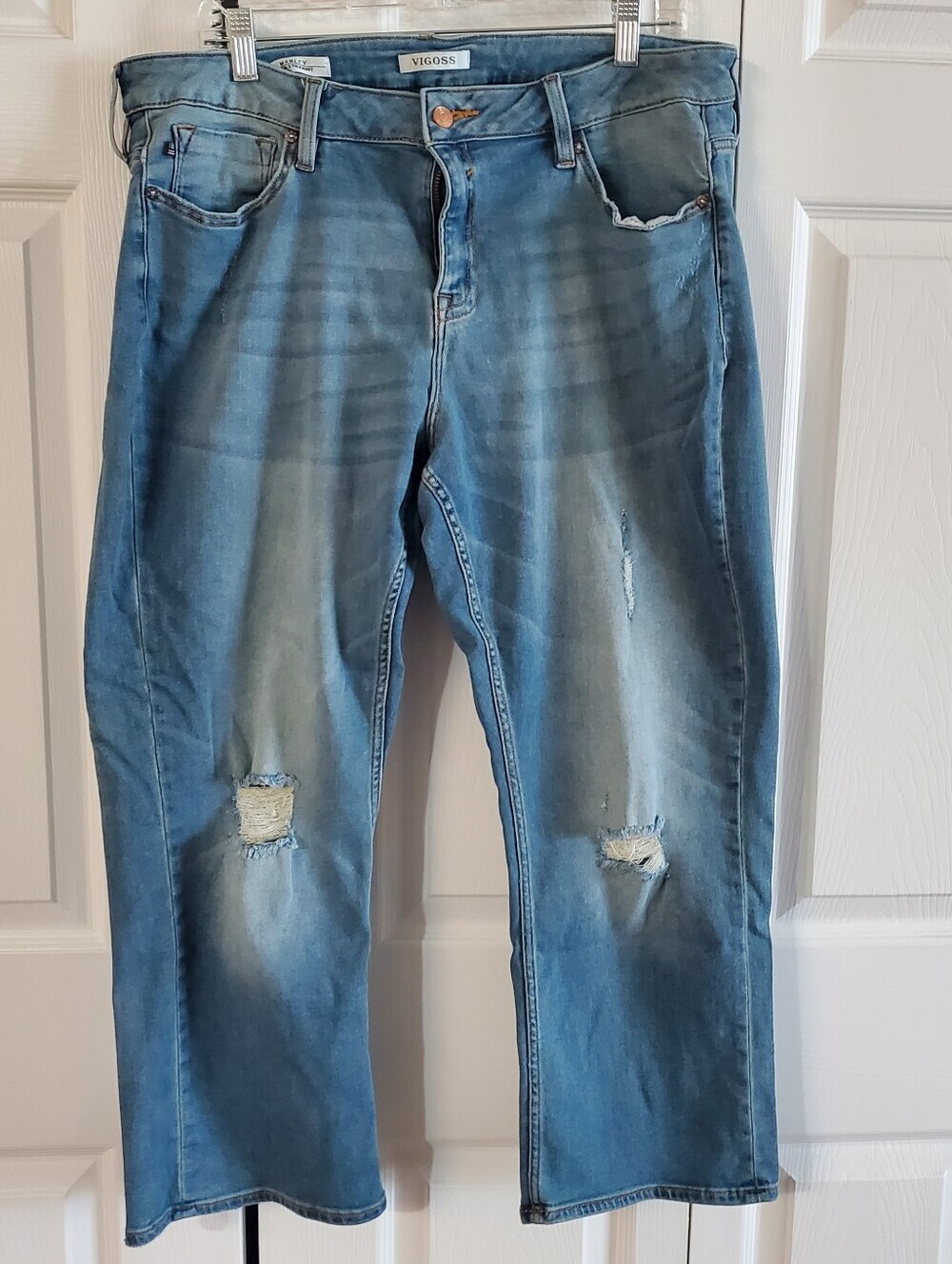 VIGOSS MARLEY CROP STRAIGHT DENIM. 18 BLUE.STRETCH DISTRESSED